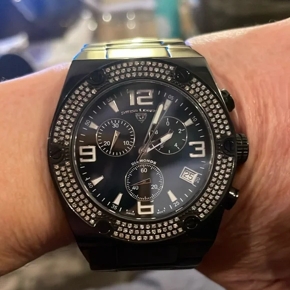 🌟🌟HOST PICK🌟🌟Swiss Legend Black Chronograph Watch with Diamonds